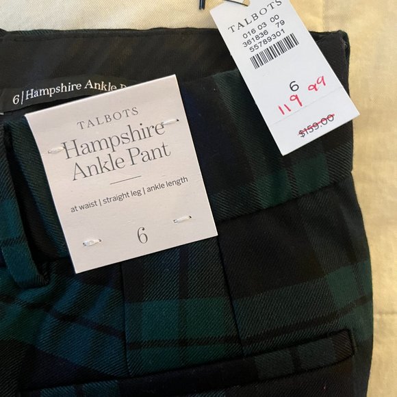 NWT TALBOTS HAMPSHIRE ANKLE PANTS WITH VELVET  BLACK WATCH PLAID - Picture 5 of 5